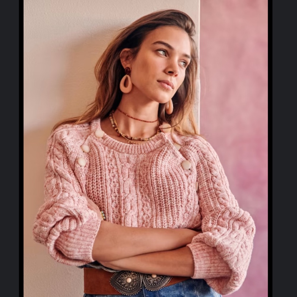 NWOT Sézane Ethan Cable Knit Sweater - Pink - Size Small - Relisted